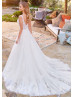 V Neck Beaded White Lace Tulle V Back Wedding Dress V Neck Beaded White Lace Tulle V Back Wedding Dress